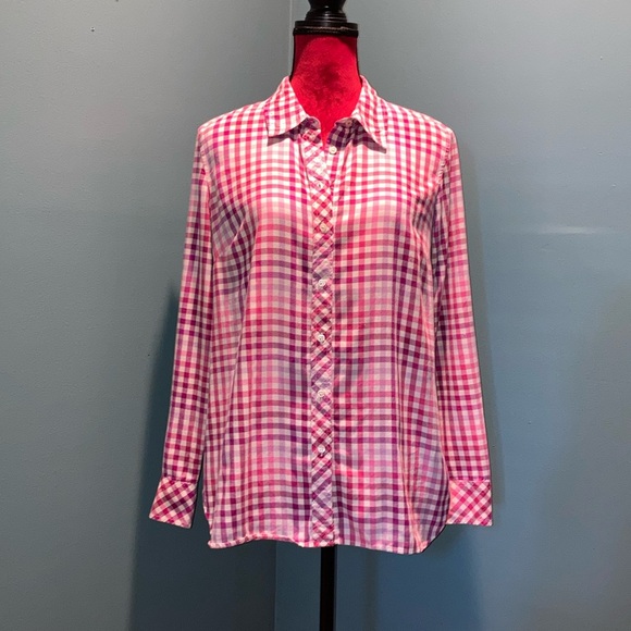 Talbots Red Plaid Cotton Button Down Top Size Medium - Picture 1 of 13
